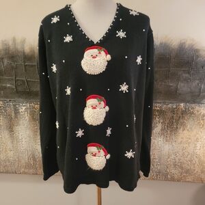 Charming Black Santa V-Neck Sweater